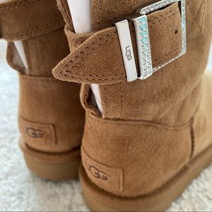 🆕 UGG Remora crystals buckle suede boots chestnut brown size 8
